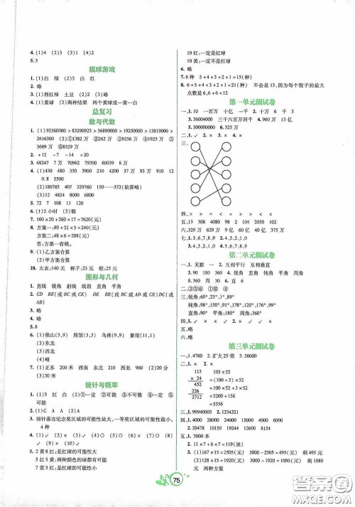 辽宁教育出版社2020好课堂堂练四年级数学上册北师大版答案 辽宁教育出版社2020好课堂堂练四年级数学上册北师大版答案