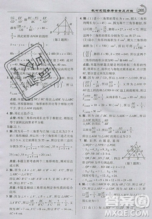 上海科学技术出版社2020年九年级上册沪科版数学教材习题答案