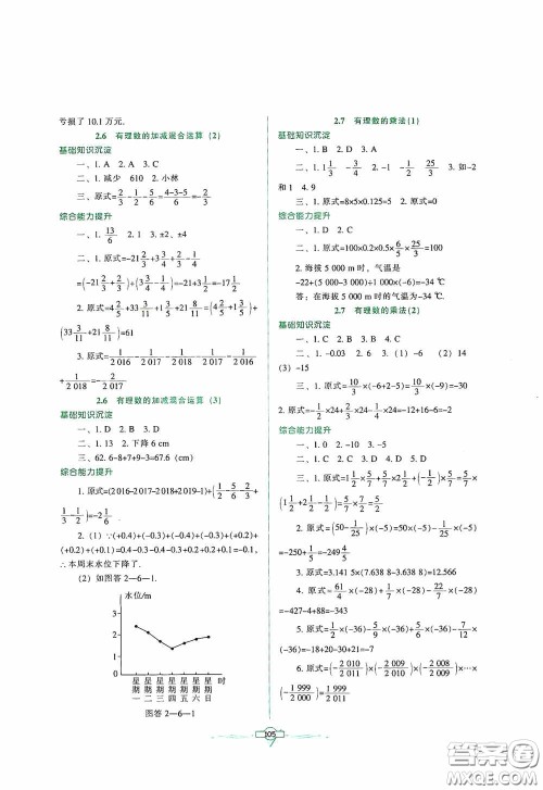 辽宁教育出版社2020好课堂堂练七年级数学上册北师大版答案