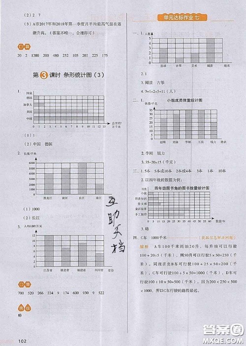 2020秋一本我爱写作业四年级数学上册人教版参考答案