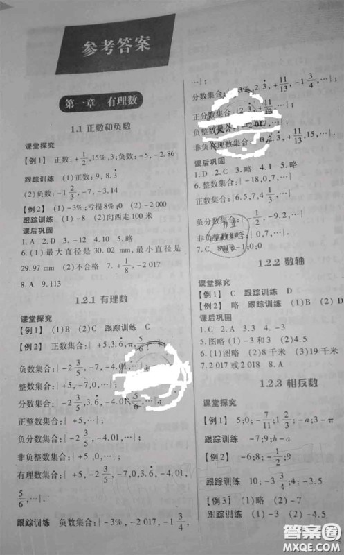 重庆出版社2020年学习指要七年级数学上册人教版参考答案