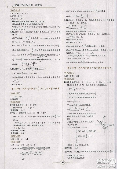 湖南教育出版社2020学法大视野九年级数学上册湘教版参考答案