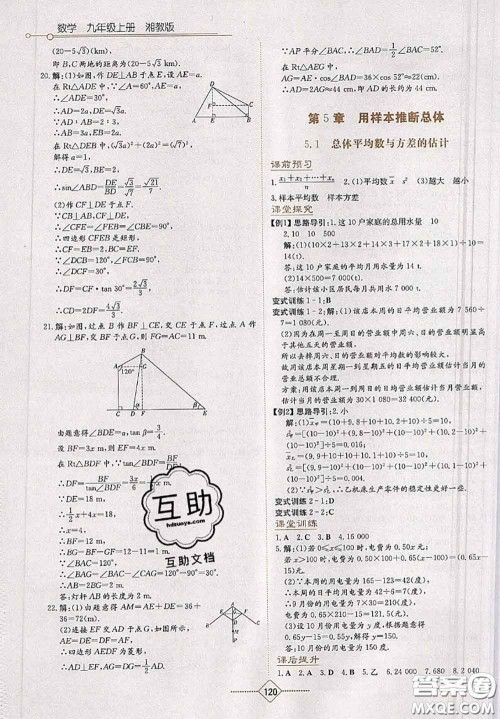 湖南教育出版社2020学法大视野九年级数学上册湘教版参考答案