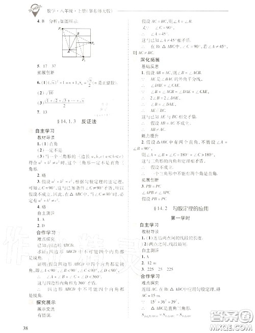 2020年新课程问题解决导学方案八年级数学上册华师版答案