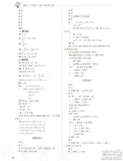 2020年新课程问题解决导学方案八年级数学上册华师版答案