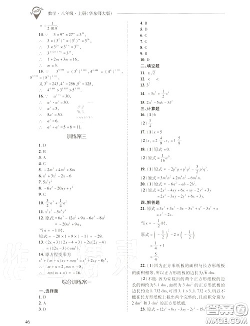 2020年新课程问题解决导学方案八年级数学上册华师版答案