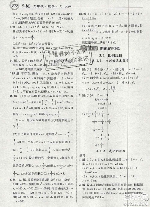 湖南教育出版社2020年课本教材九年级数学上册湘教版答案