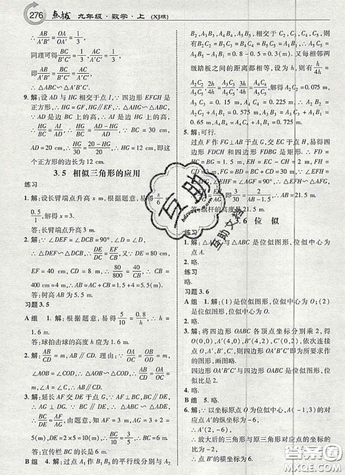 湖南教育出版社2020年课本教材九年级数学上册湘教版答案