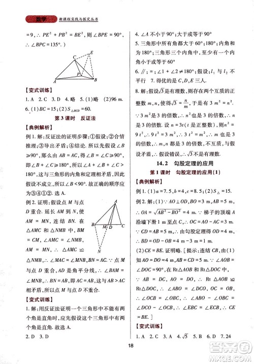 2019年新课程实践与探究丛书数学八年级上册华东师大版参考答案 2019年新课程实践与探究丛书数学八年级上册华东师大版参考答案