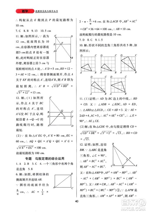 2019年新课程实践与探究丛书数学八年级上册华东师大版参考答案 2019年新课程实践与探究丛书数学八年级上册华东师大版参考答案