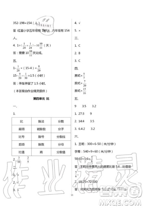 湖南教育出版社2020年学法大视野数学六年级上册人教版答案