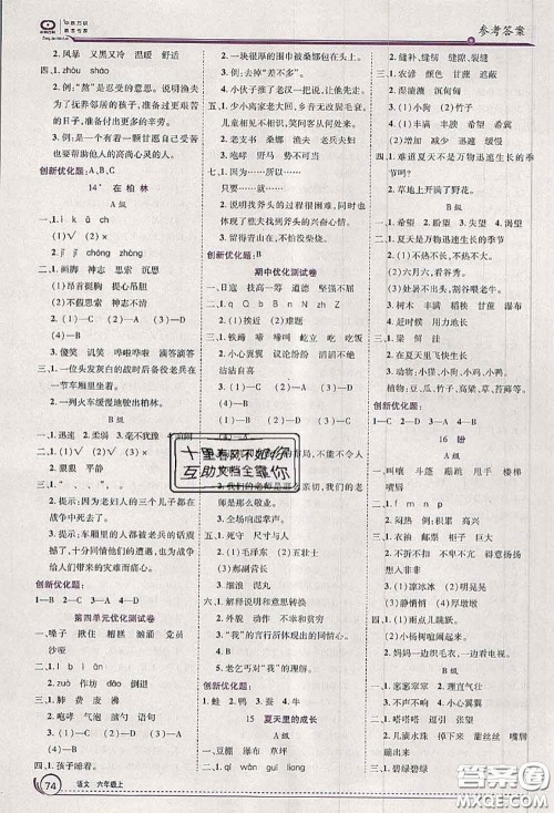 2020秋全优训练零失误优化作业本六年级语文上册人教版答案