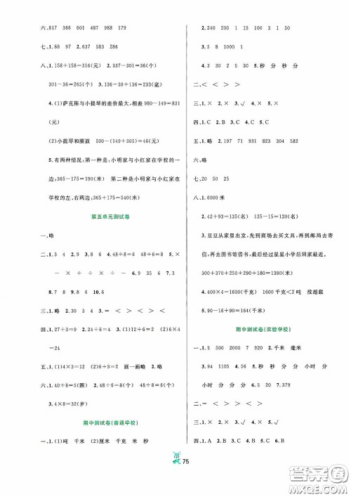 百分金卷2020夺冠密题创变新测试三年级数学上册答案 百分金卷2020夺冠密题创变新测试三年级数学上册答案