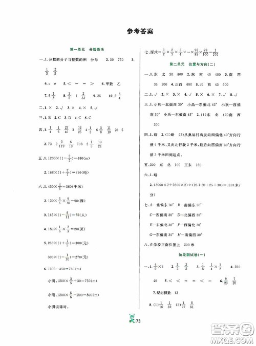 百分金卷2020夺冠密题创变新测试六年级数学上册人教版答案
