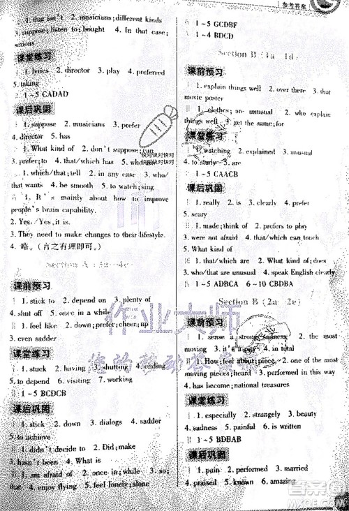 重庆出版社2020年英语学习指要九年级全一册人教版答案