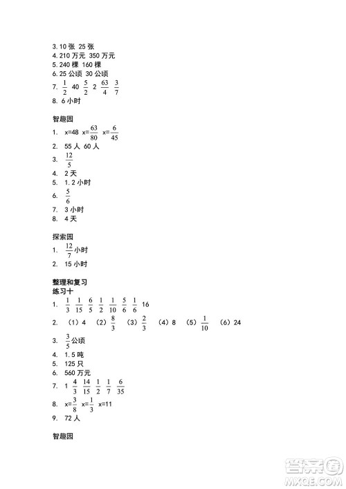 山东教育出版社2020年自主学习指导课程数学六年级上册人教版答案