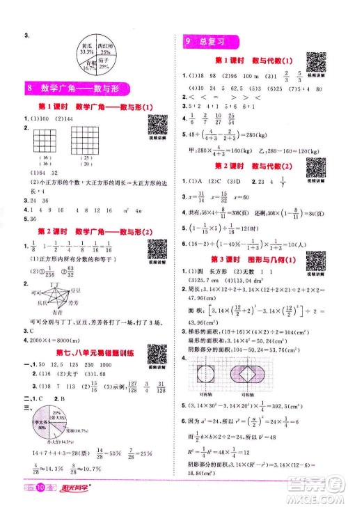 浙江教育出版社2020年阳光同学课时达标训练六年级数学上册人教版浙江专版答案