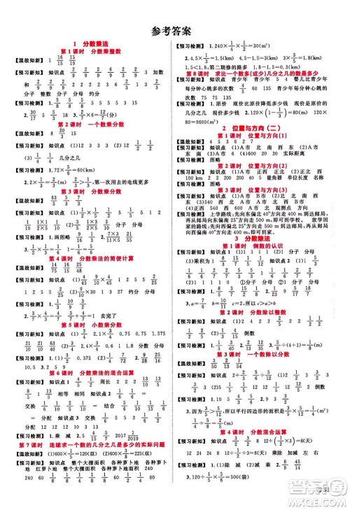 浙江教育出版社2020年阳光同学课时达标训练六年级数学上册人教版浙江专版答案