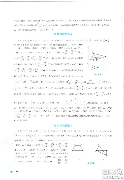 上海科学技术出版社2020初中数学同步练习九年级上册沪科版答案