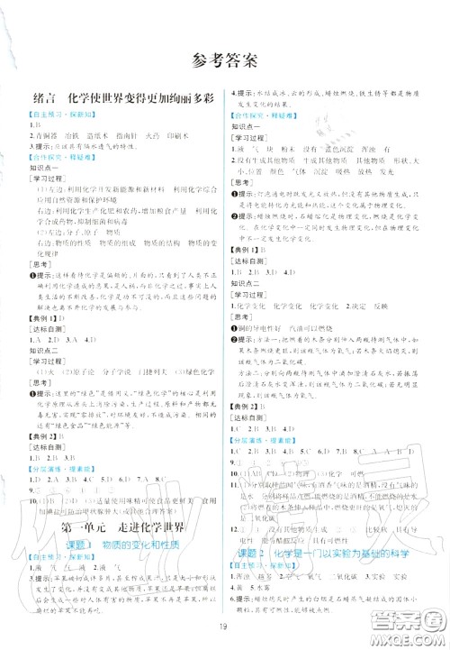 2020秋同步学历案课时练九年级化学上册人教版参考答案