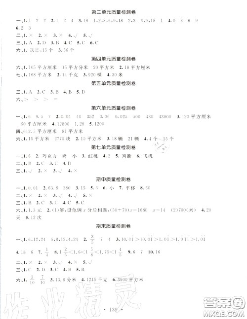 2020秋名师讲堂单元同步学练测五年级数学上册北师版答案 2020秋名师讲堂单元同步学练测五年级数学上册北师版答案