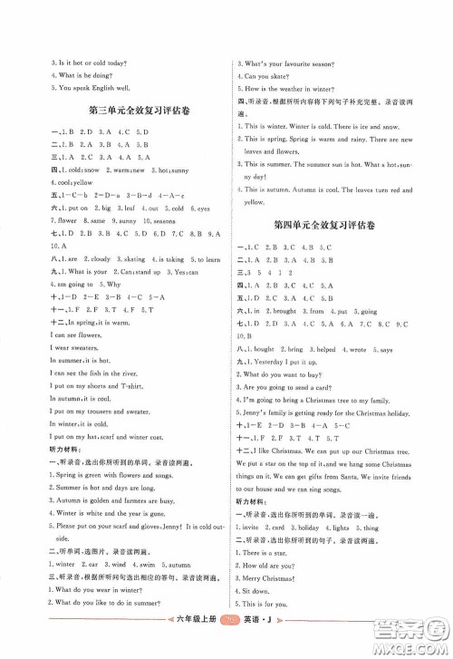 2020康华传媒阳光计划第二步单元期末复习与评价六年级英语上册J版答案 2020康华传媒阳光计划第二步单元期末复习与评价六年级英语上册J版答案