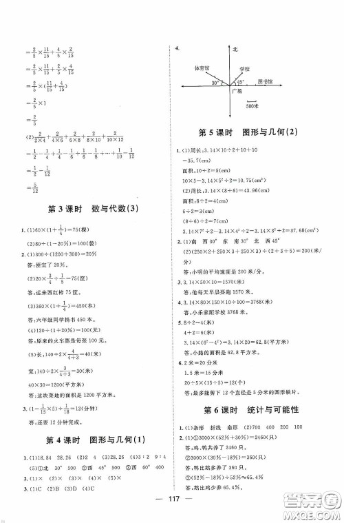 2020康华传媒阳光计划第一步全效训练达标方案六年级数学上册人教版答案