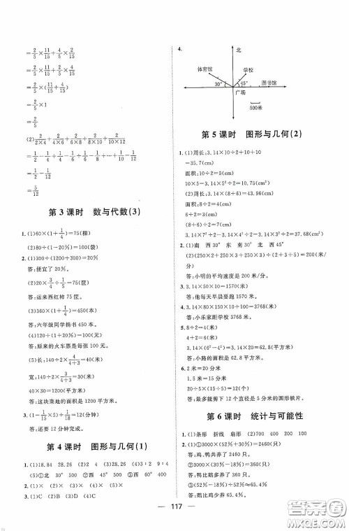 2020康华传媒阳光计划第一步全效训练达标方案六年级数学上册人教版答案
