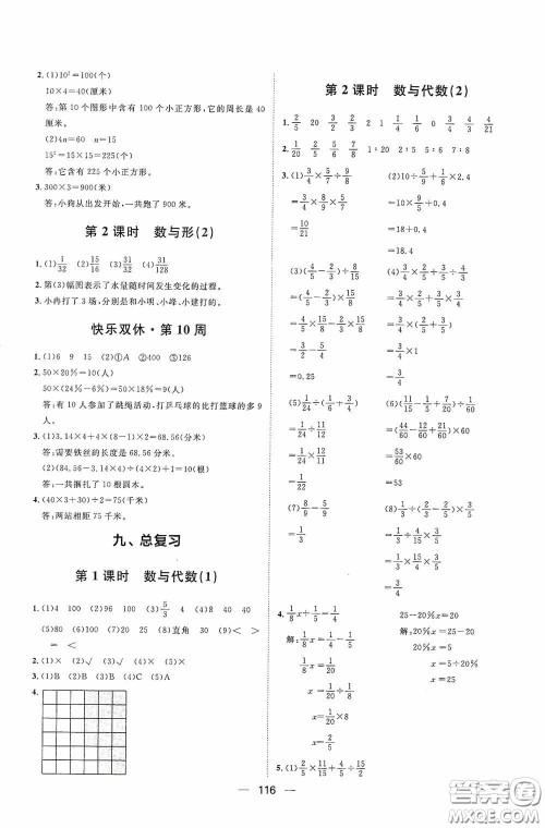 2020康华传媒阳光计划第一步全效训练达标方案六年级数学上册人教版答案