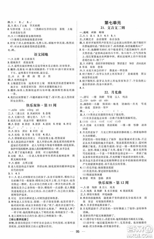 2020康华传媒阳光计划第一步全效训练达标方案六年级语文上册人教版答案