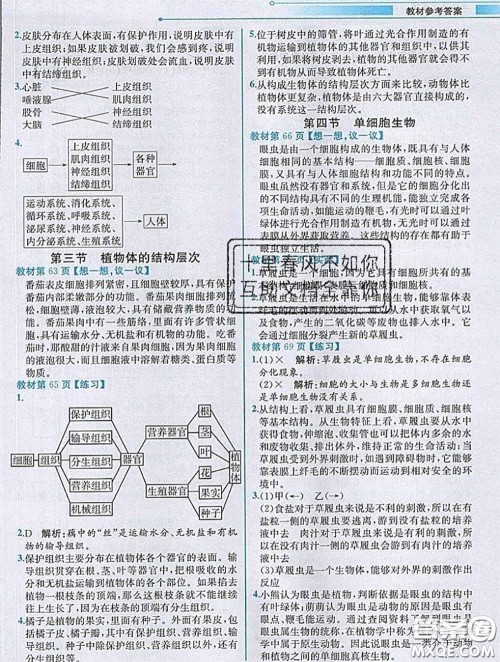 人民教育出版社2020秋课本教材七年级生物上册人教版参考答案 人民教育出版社2020秋课本教材七年级生物上册人教版参考答案