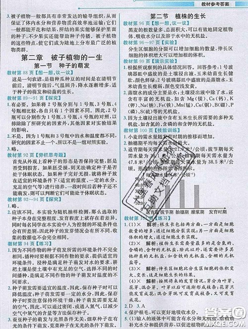 人民教育出版社2020秋课本教材七年级生物上册人教版参考答案 人民教育出版社2020秋课本教材七年级生物上册人教版参考答案