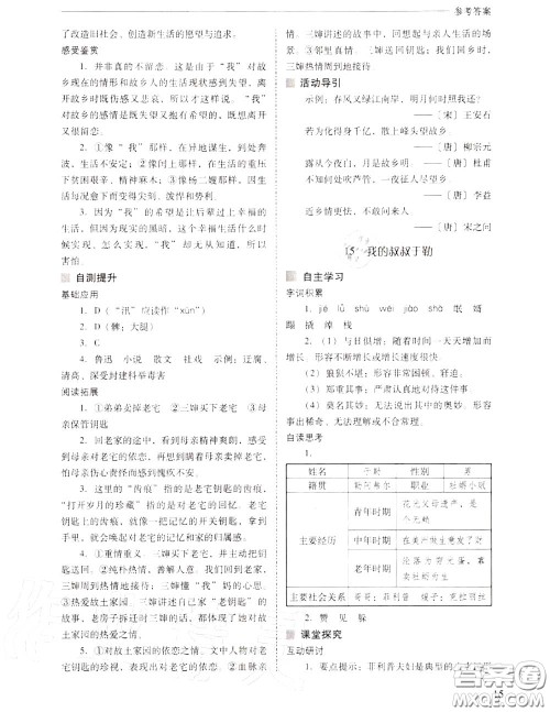 2020年新课程问题解决导学方案九年级语文上册人教版答案