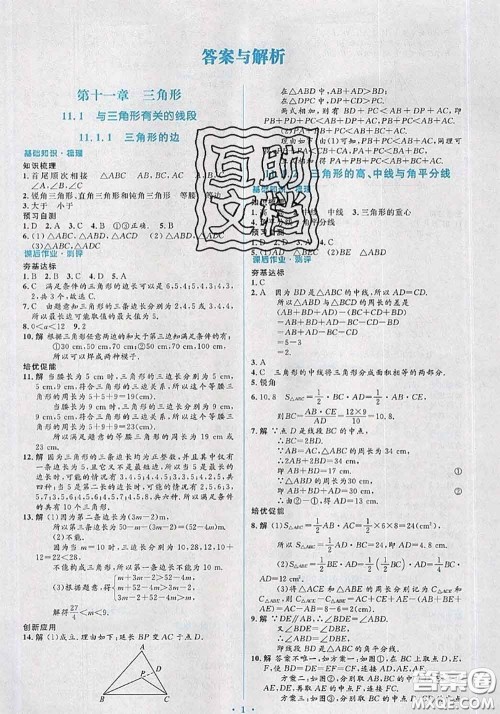 2020年秋同步解析与测评学考练八年级数学上册人教版参考答案 2020年秋同步解析与测评学考练八年级数学上册人教版参考答案