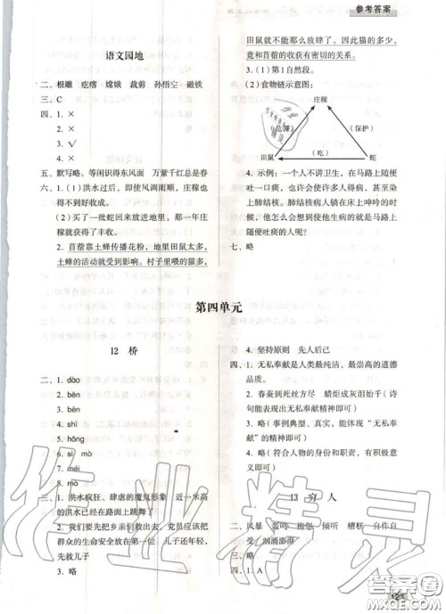山东人民出版社2020秋小学同步练习册六年级语文上册人教版答案