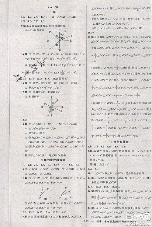 新疆青少年出版社2020秋黄冈100分闯关七年级数学上册华师版答案