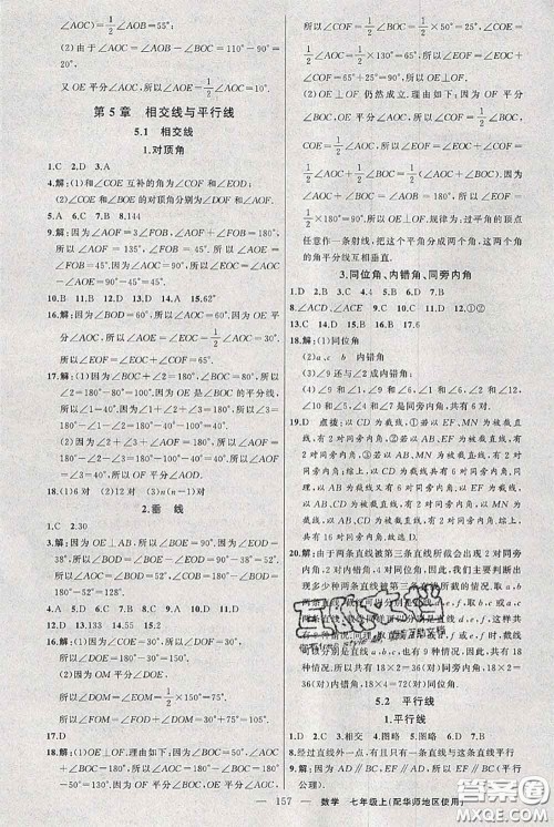 新疆青少年出版社2020秋黄冈100分闯关七年级数学上册华师版答案