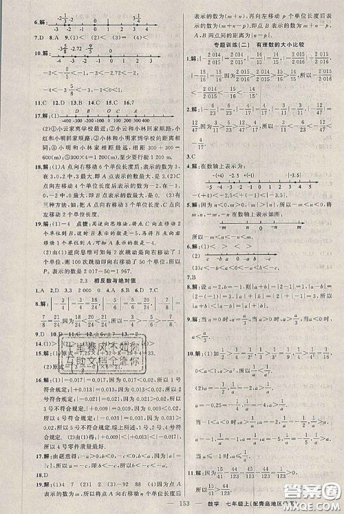 新疆青少年出版社2020秋黄冈100分闯关七年级数学上册青岛版答案