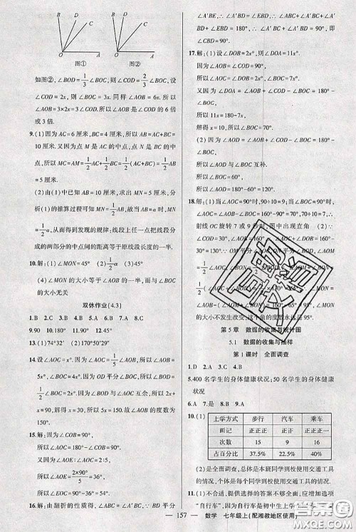 新疆青少年出版社2020秋黄冈100分闯关七年级数学上册湘教版答案