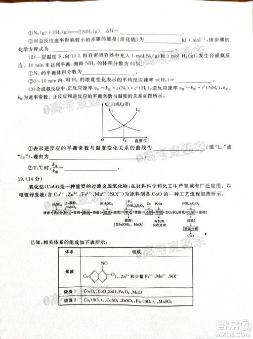 2021届衡水高三9月联考新高考地区化学试题及答案