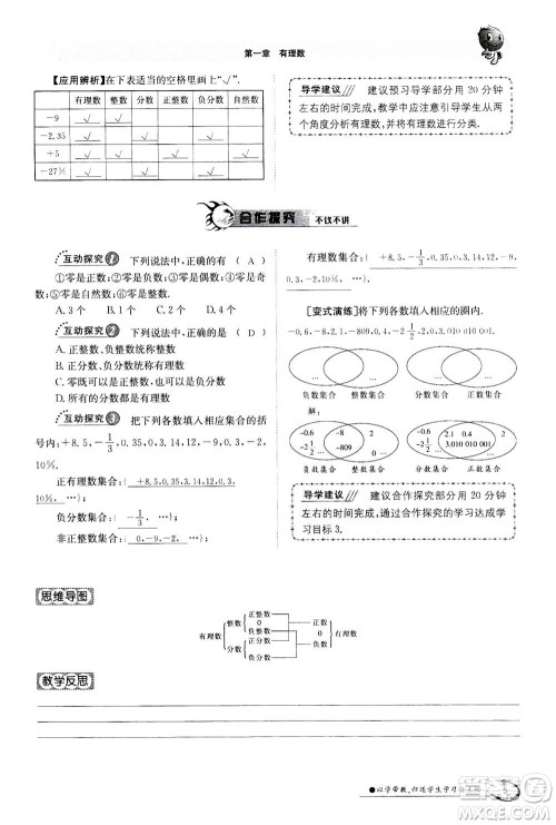 江西高校出版社2020年金太阳导学案数学七年级上册人教版答案