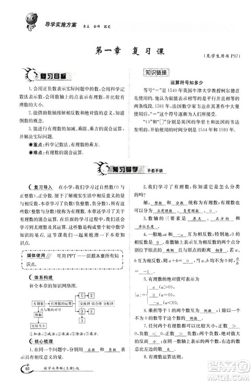 江西高校出版社2020年金太阳导学案数学七年级上册人教版答案