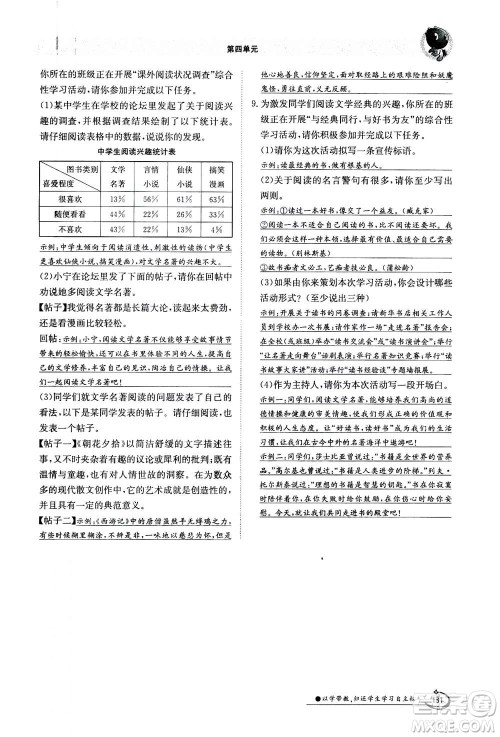 江西高校出版社2020年金太阳导学案语文七年级上册人教版答案