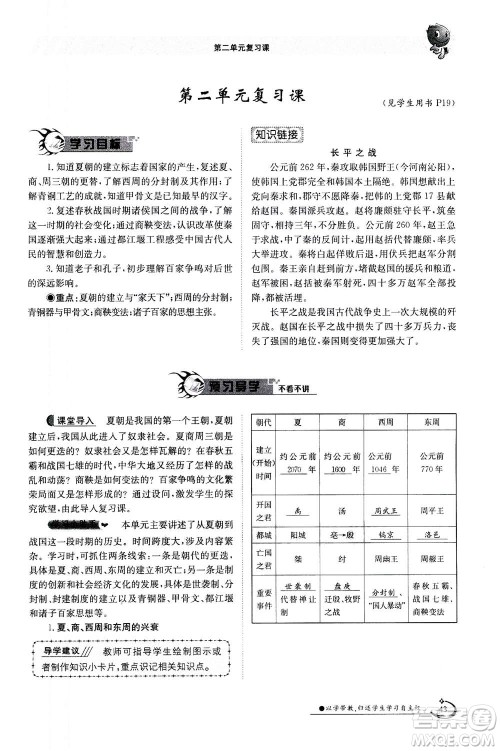 江西高校出版社2020年金太阳导学案历史七年级上册人教版答案