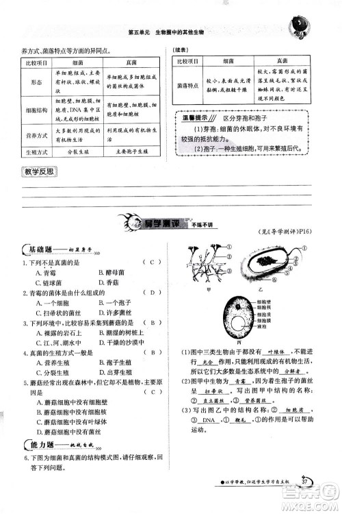 江西高校出版社2020年金太阳导学案生物八年级上册人教版答案