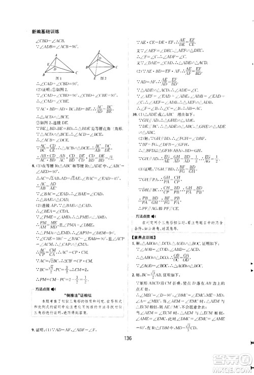 2020年新编基础训练九年级上册数学沪科版答案