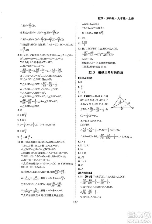 2020年新编基础训练九年级上册数学沪科版答案