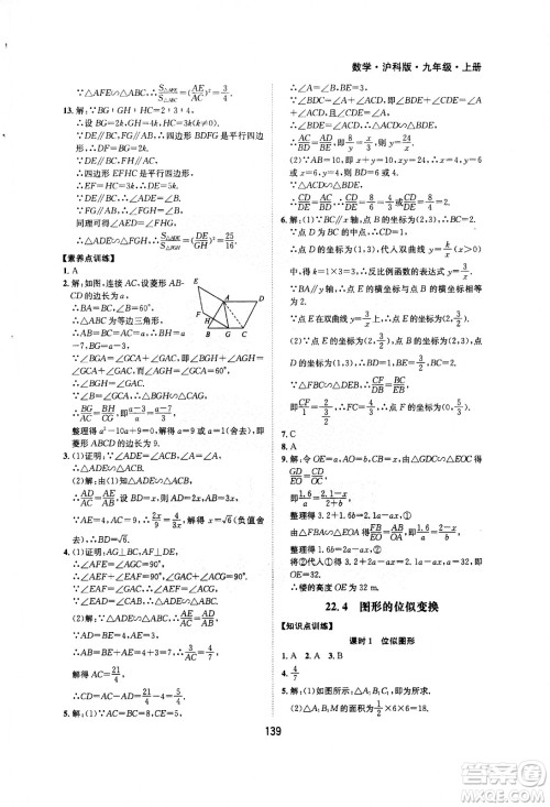 2020年新编基础训练九年级上册数学沪科版答案