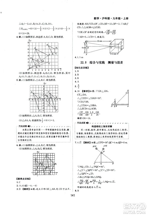2020年新编基础训练九年级上册数学沪科版答案 2020年新编基础训练九年级上册数学沪科版答案