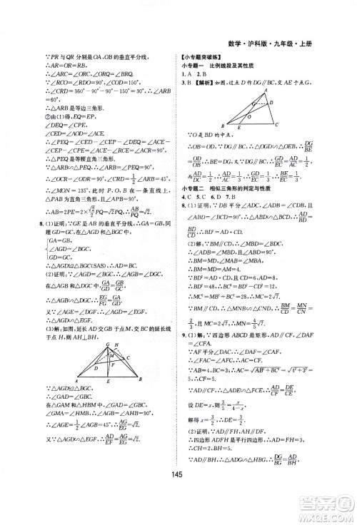 2020年新编基础训练九年级上册数学沪科版答案